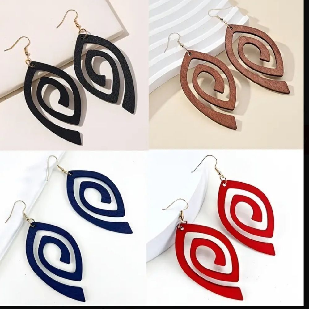 Colorful Hollow Spiral Pattern wood Dangle Earrings Bohemian jewelry
